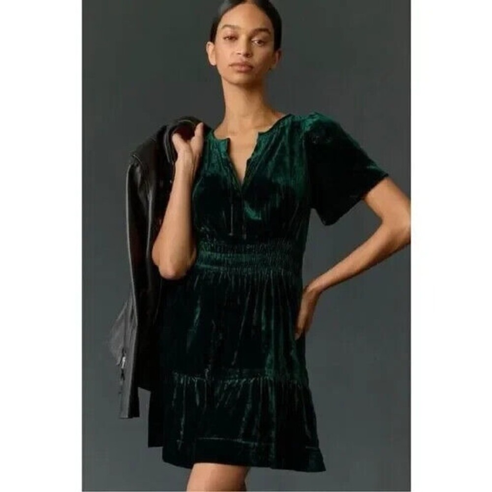 NWT Anthropologie The Somerset Mini Dress Velvet XXS Green Cocktail Holiday